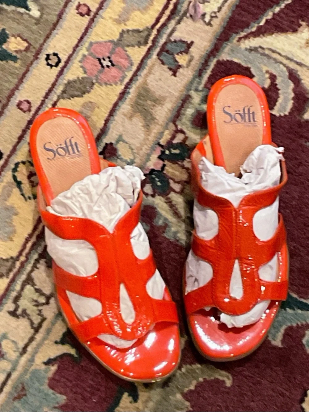 Sofft Women's Orange Patent Slide Sandals sz 8